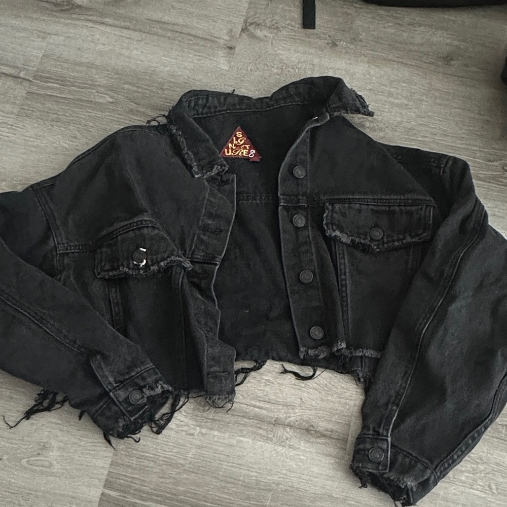 True Religion Cropped Black Denim Jacket